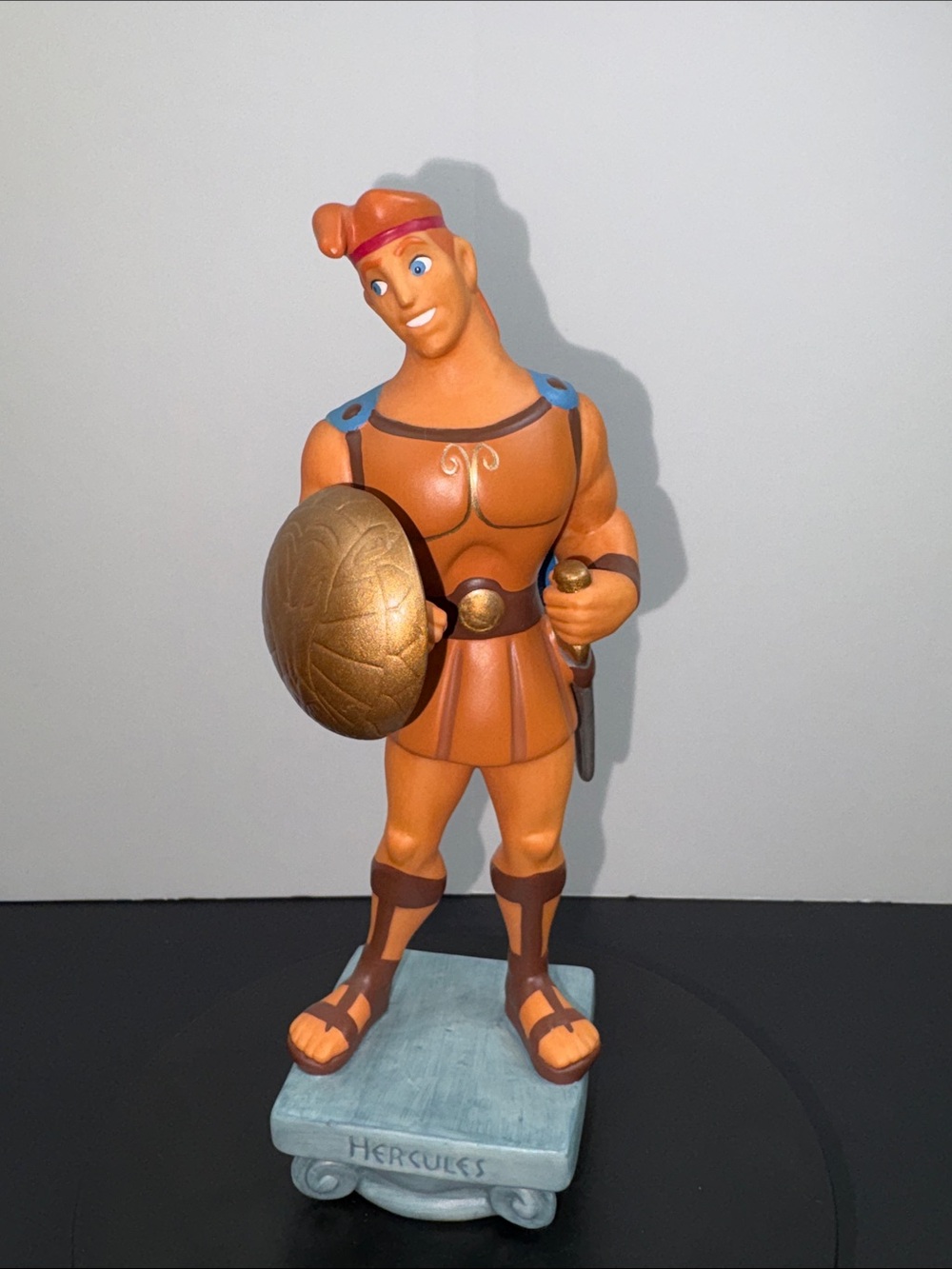 Disney Hercules Ceramic Figurine on a Pedestal Gold Shield Collectible Vintage